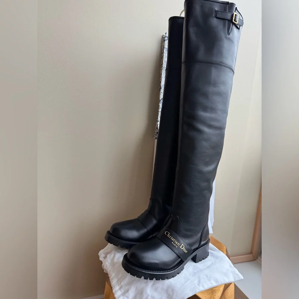 NWT Christian Dior D-Quest Thigh Black Leather Boots, size 37 (US 6-6.5) - Picture 14 of 17